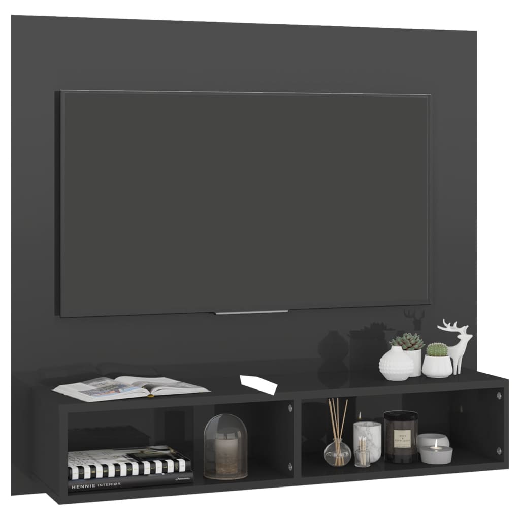 TV-taso seinälle korkeakiilto harmaa 102x23,5x90cm lastulevy - Sisustajankoti.fi