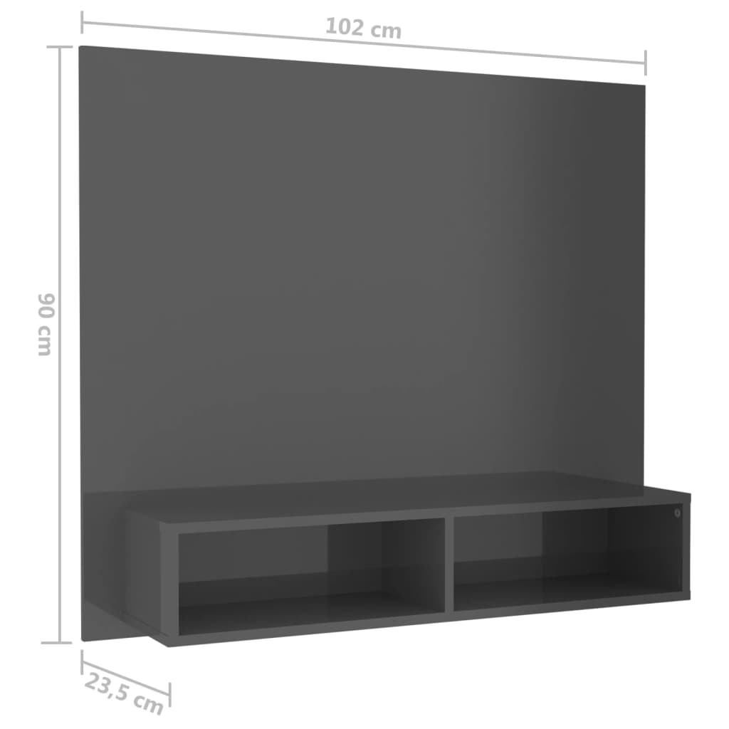 TV-taso seinälle korkeakiilto harmaa 102x23,5x90cm lastulevy - Sisustajankoti.fi