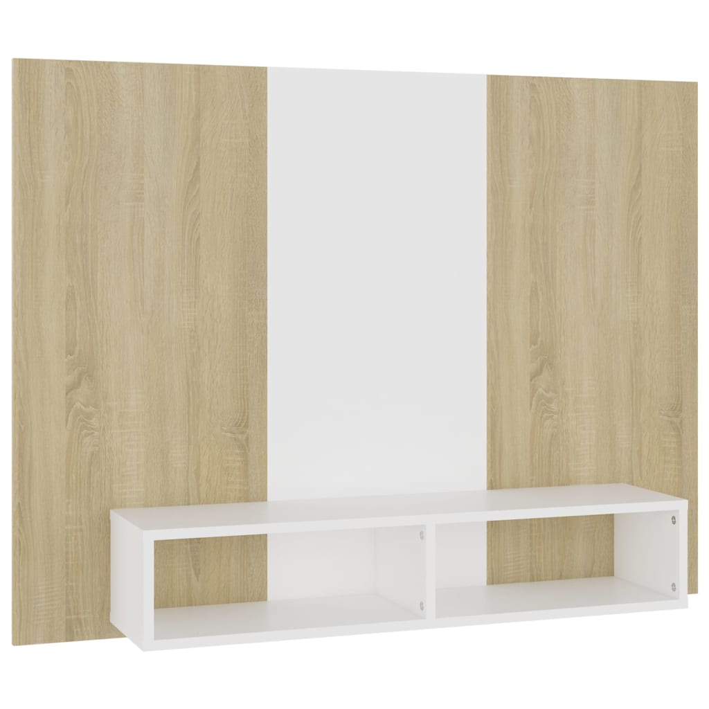 TV-taso seinälle valk. ja Sonoma-tammi 120x23,5x90 cm lastulevy - Sisustajankoti.fi