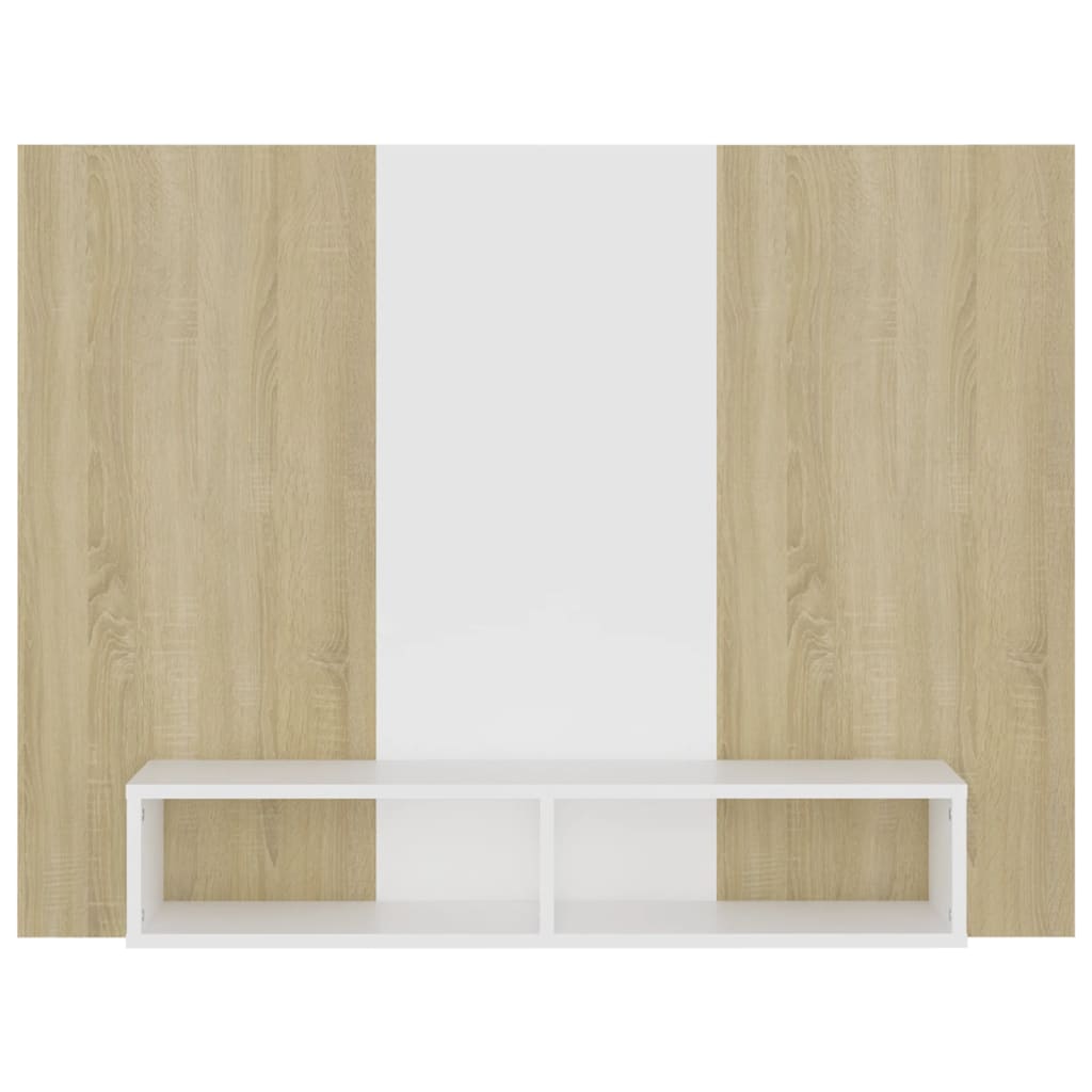 TV-taso seinälle valk. ja Sonoma-tammi 120x23,5x90 cm lastulevy - Sisustajankoti.fi