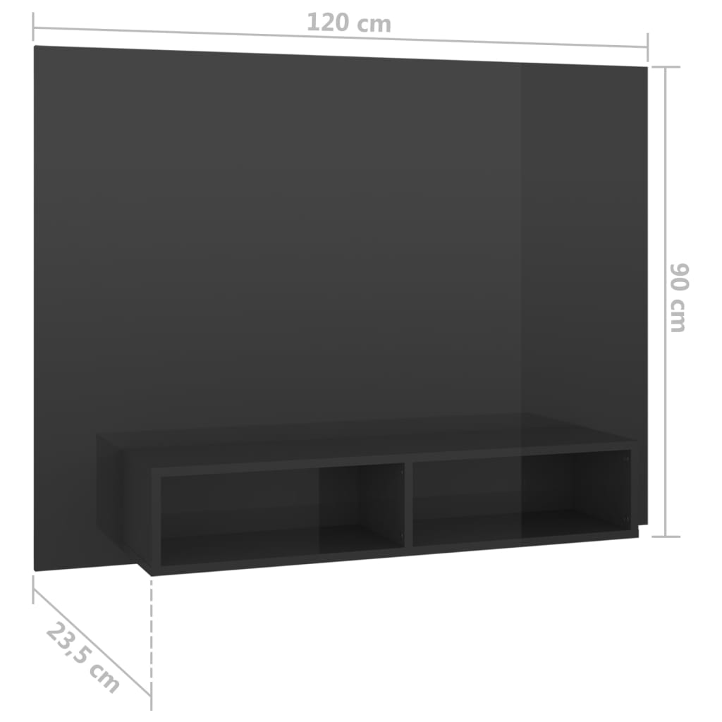 TV-taso seinälle korkeakiilto harmaa 120x23,5x90 cm lastulevy - Sisustajankoti.fi