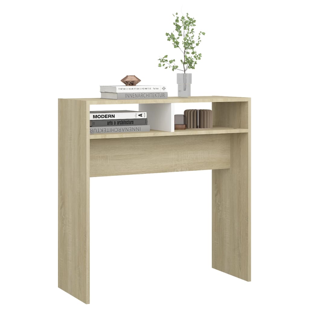 Konsolipöytä valkoinen ja Sonoma-tammi 78x30x80 cm lastulevy - Sisustajankoti.fi