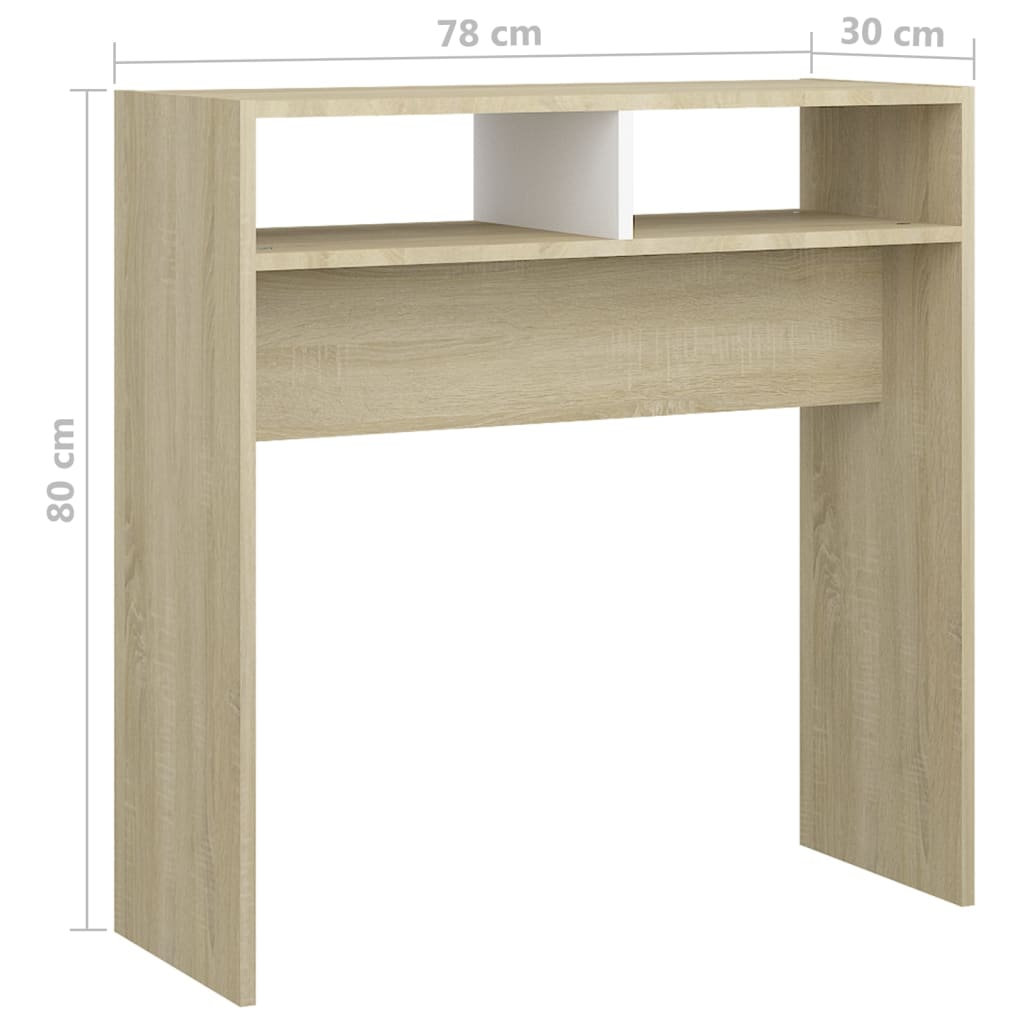 Konsolipöytä valkoinen ja Sonoma-tammi 78x30x80 cm lastulevy - Sisustajankoti.fi