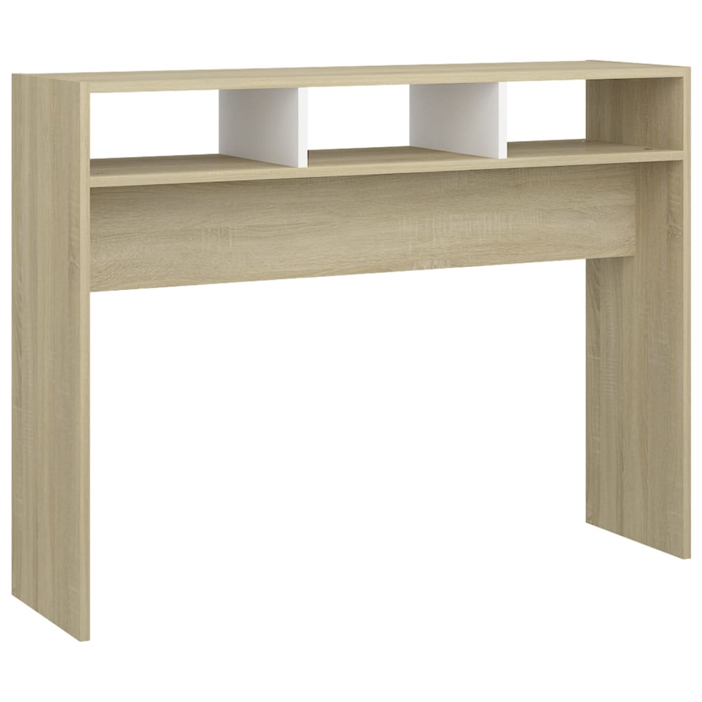Konsolipöytä valkoinen ja Sonoma-tammi 105x30x80 cm lastulevy - Sisustajankoti.fi