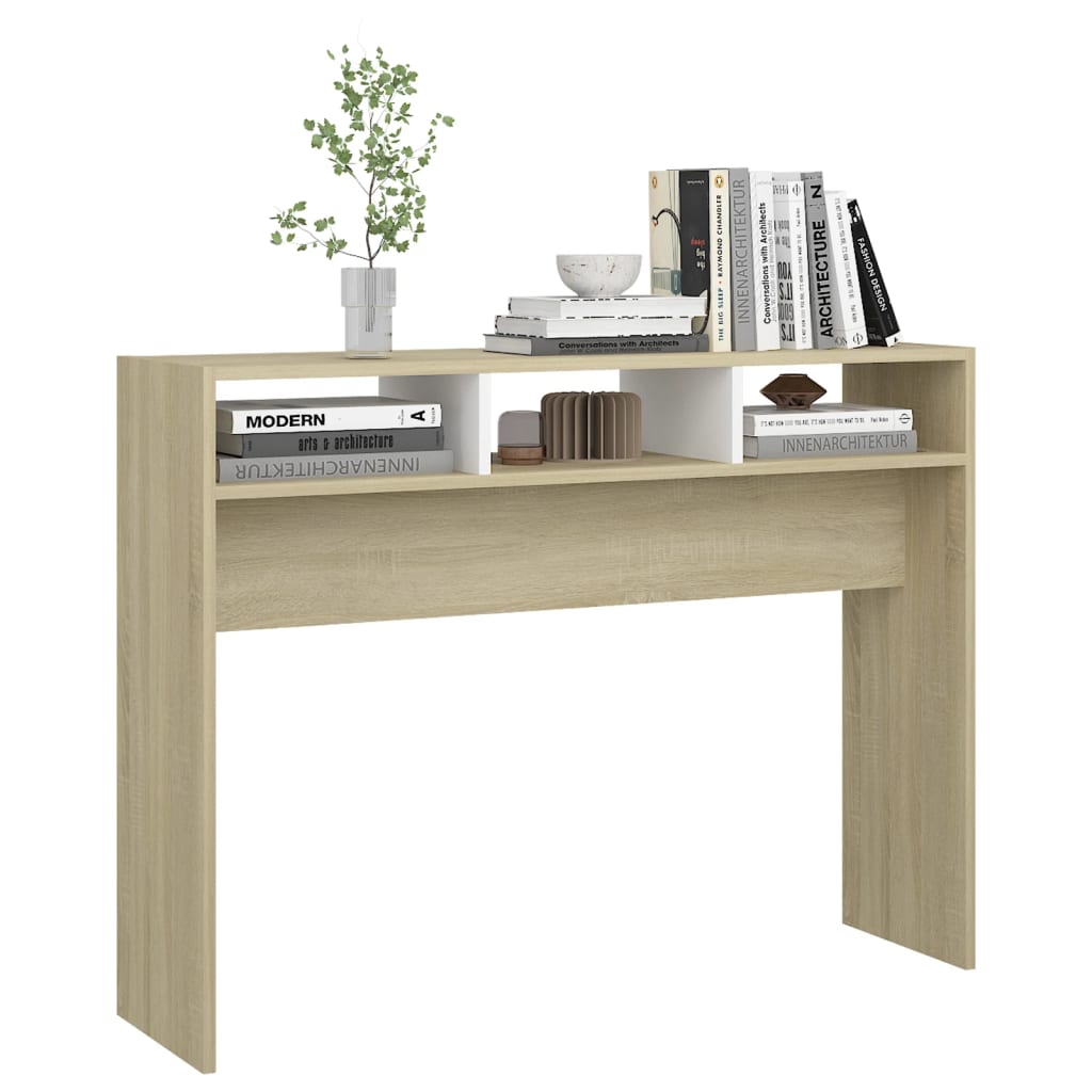 Konsolipöytä valkoinen ja Sonoma-tammi 105x30x80 cm lastulevy - Sisustajankoti.fi