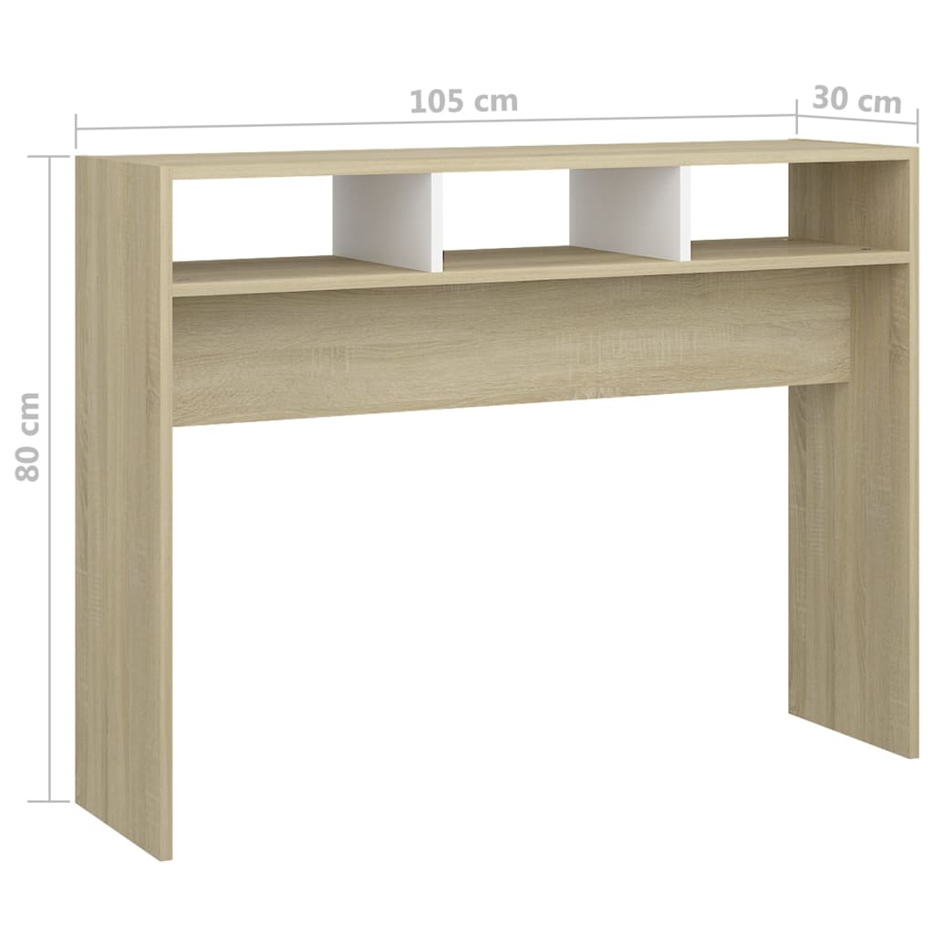 Konsolipöytä valkoinen ja Sonoma-tammi 105x30x80 cm lastulevy - Sisustajankoti.fi