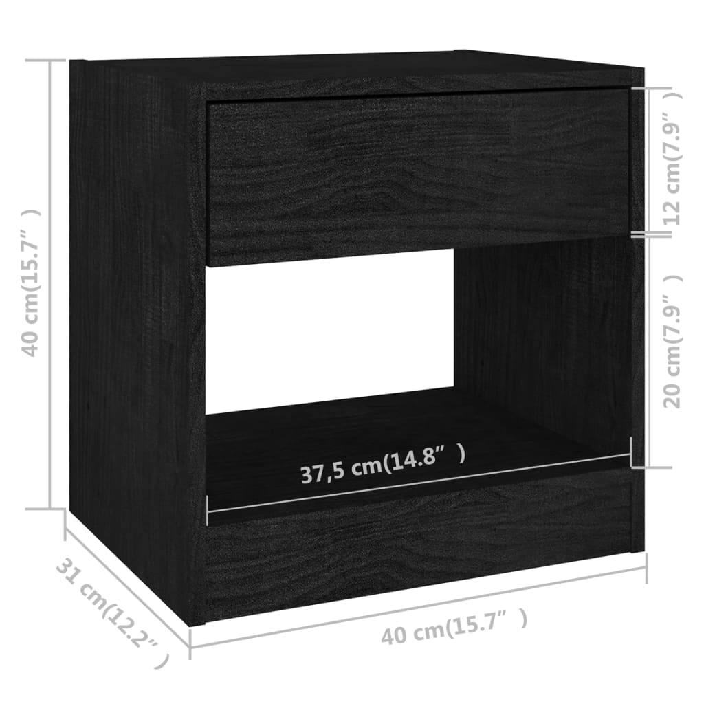 Yöpöydät 2 kpl musta 40x31x40 cm täysi mänty - Sisustajankoti.fi