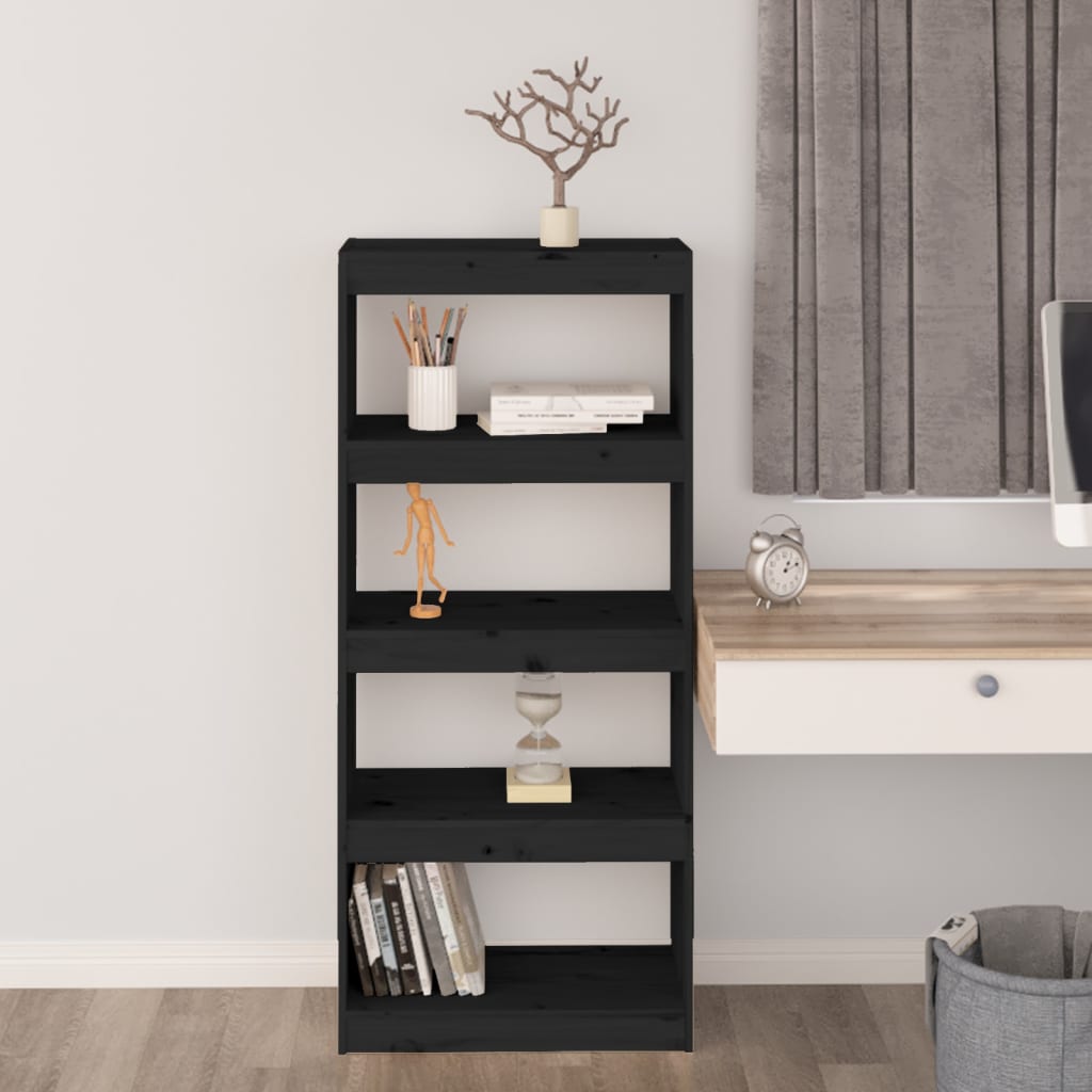 Kirjahylly/tilanjakaja musta 60x30x135,5 cm täysi mänty - Sisustajankoti.fi