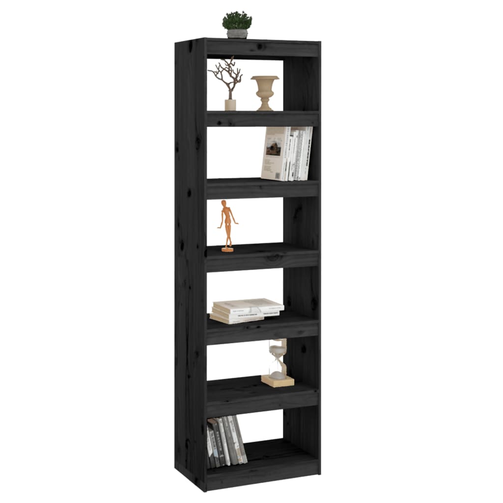 Kirjahylly/tilanjakaja musta 60x30x199,5 cm täysi mänty - Sisustajankoti.fi