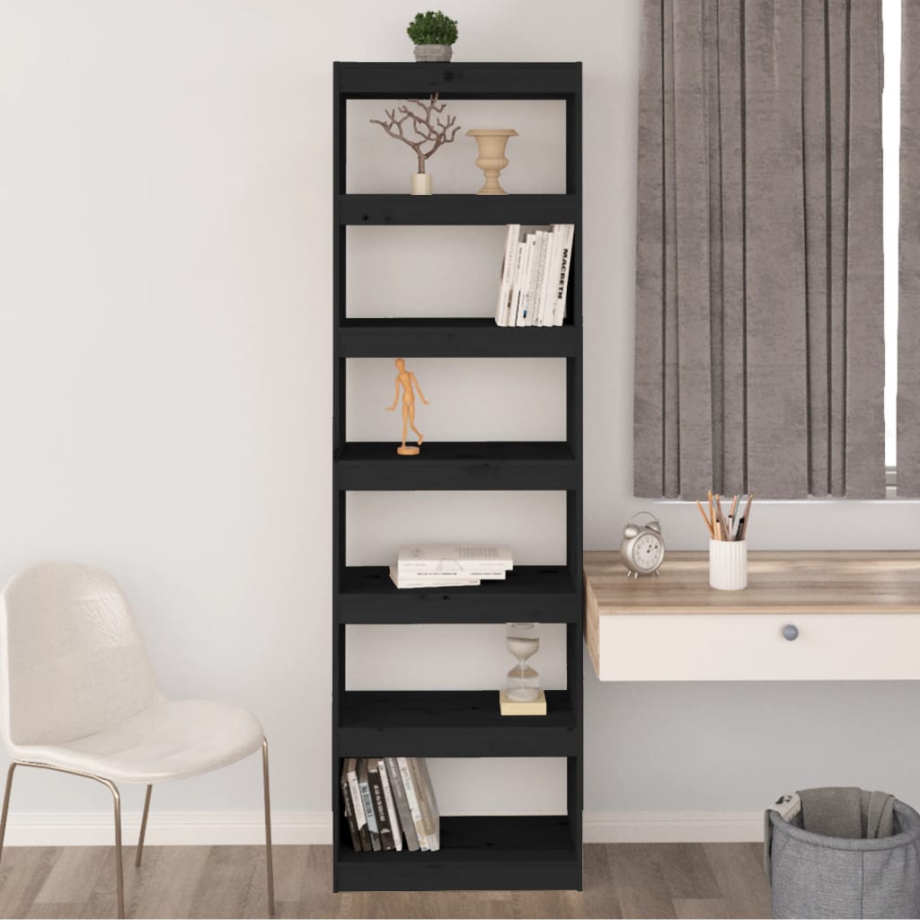 Kirjahylly/tilanjakaja musta 60x30x199,5 cm täysi mänty - Sisustajankoti.fi