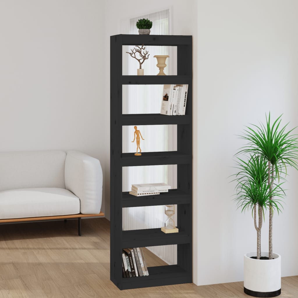 Kirjahylly/tilanjakaja musta 60x30x199,5 cm täysi mänty - Sisustajankoti.fi