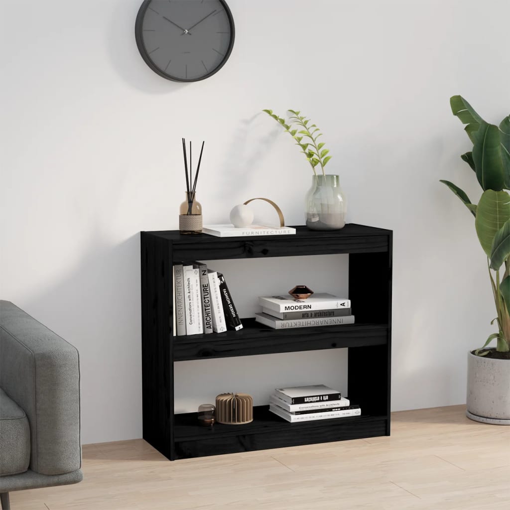Kirjahylly/tilanjakaja musta 80x30x71,5 cm täysi mänty - Sisustajankoti.fi