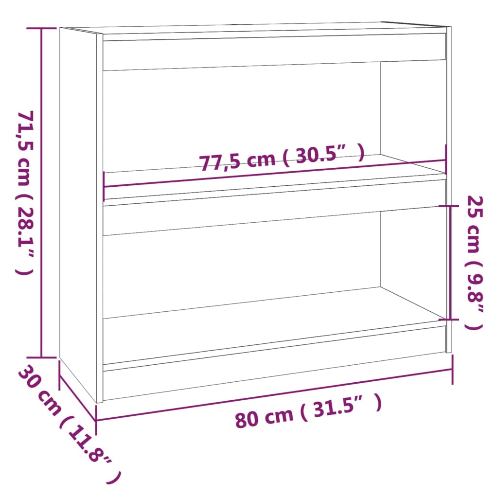 Kirjahylly/tilanjakaja musta 80x30x71,5 cm täysi mänty - Sisustajankoti.fi