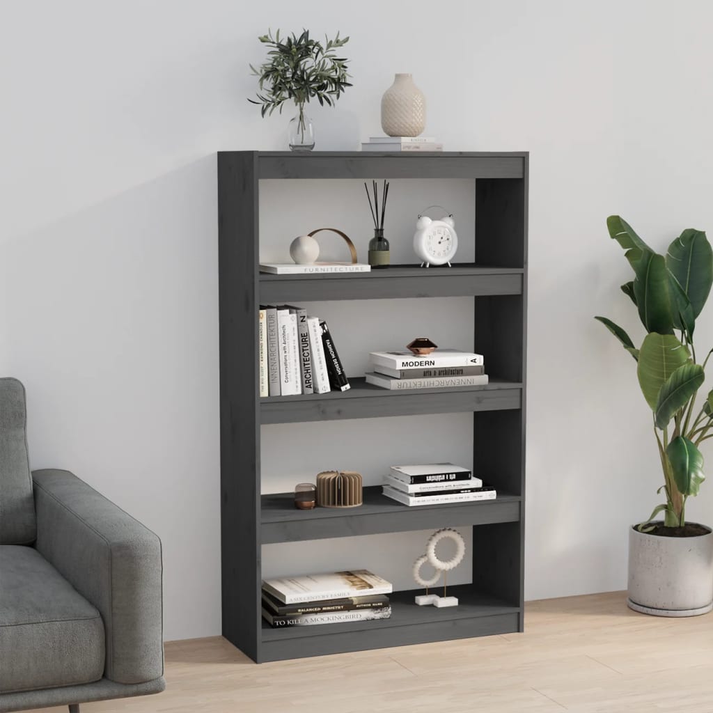 Kirjahylly/tilanjakaja harmaa 80x30x135,5 cm täysi mänty - Sisustajankoti.fi