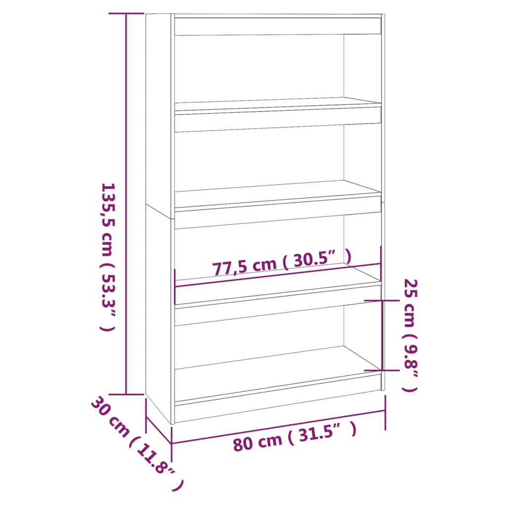 Kirjahylly/tilanjakaja musta 80x30x135,5 cm täysi mänty - Sisustajankoti.fi