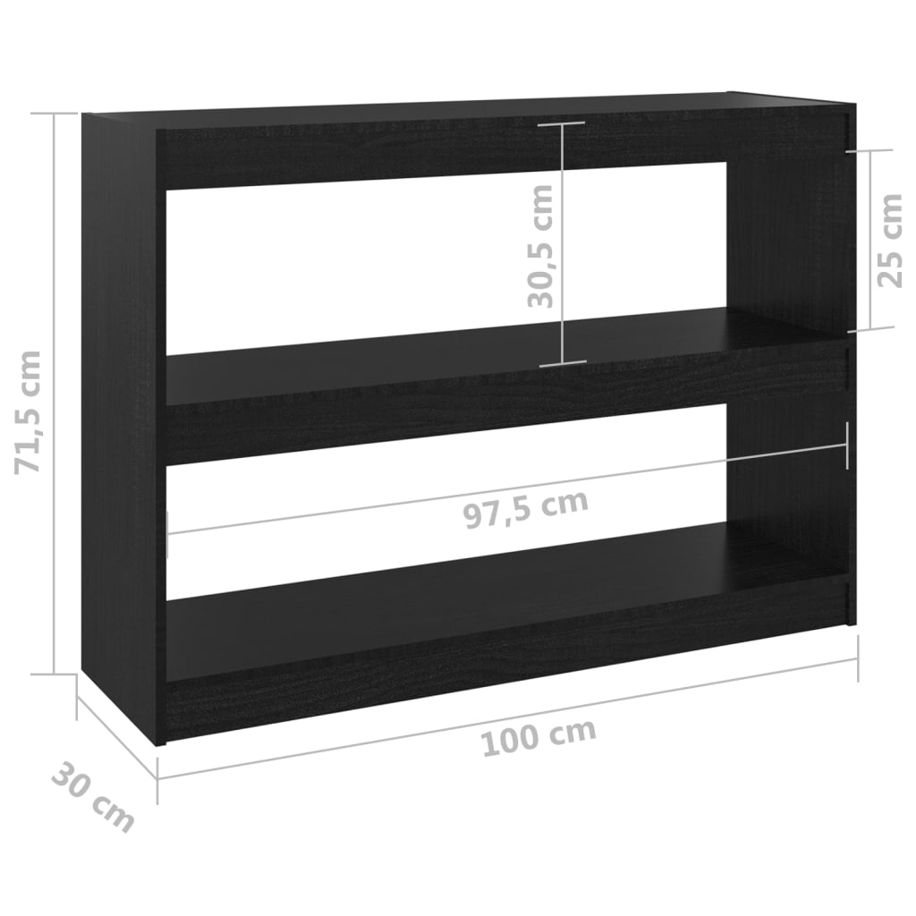 Kirjahylly/tilanjakaja musta 100x30x71,5 cm täysi mänty - Sisustajankoti.fi
