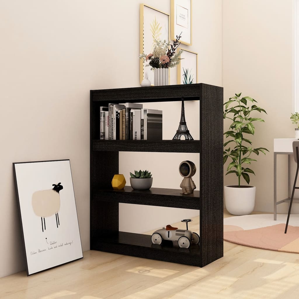 Kirjahylly/tilanjakaja musta 100x30x103 cm täysi mänty - Sisustajankoti.fi