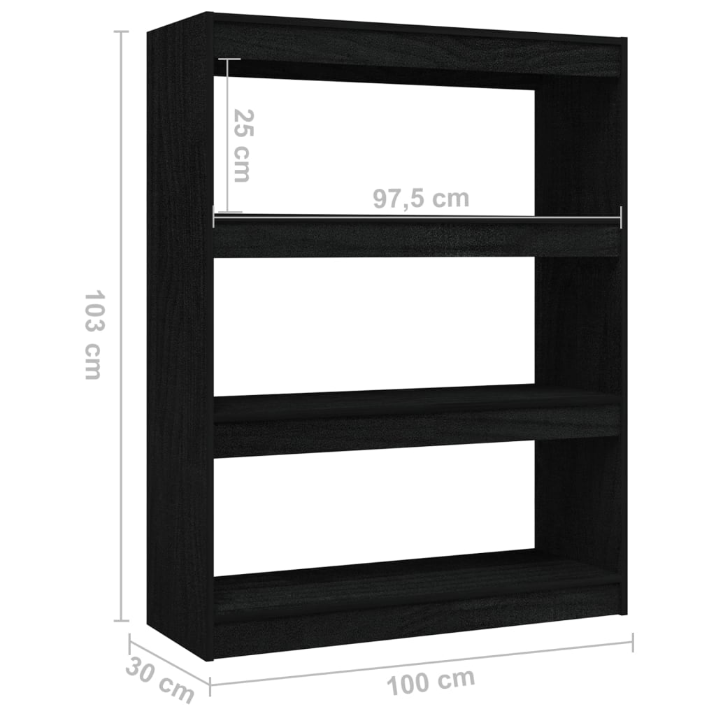 Kirjahylly/tilanjakaja musta 100x30x103 cm täysi mänty - Sisustajankoti.fi