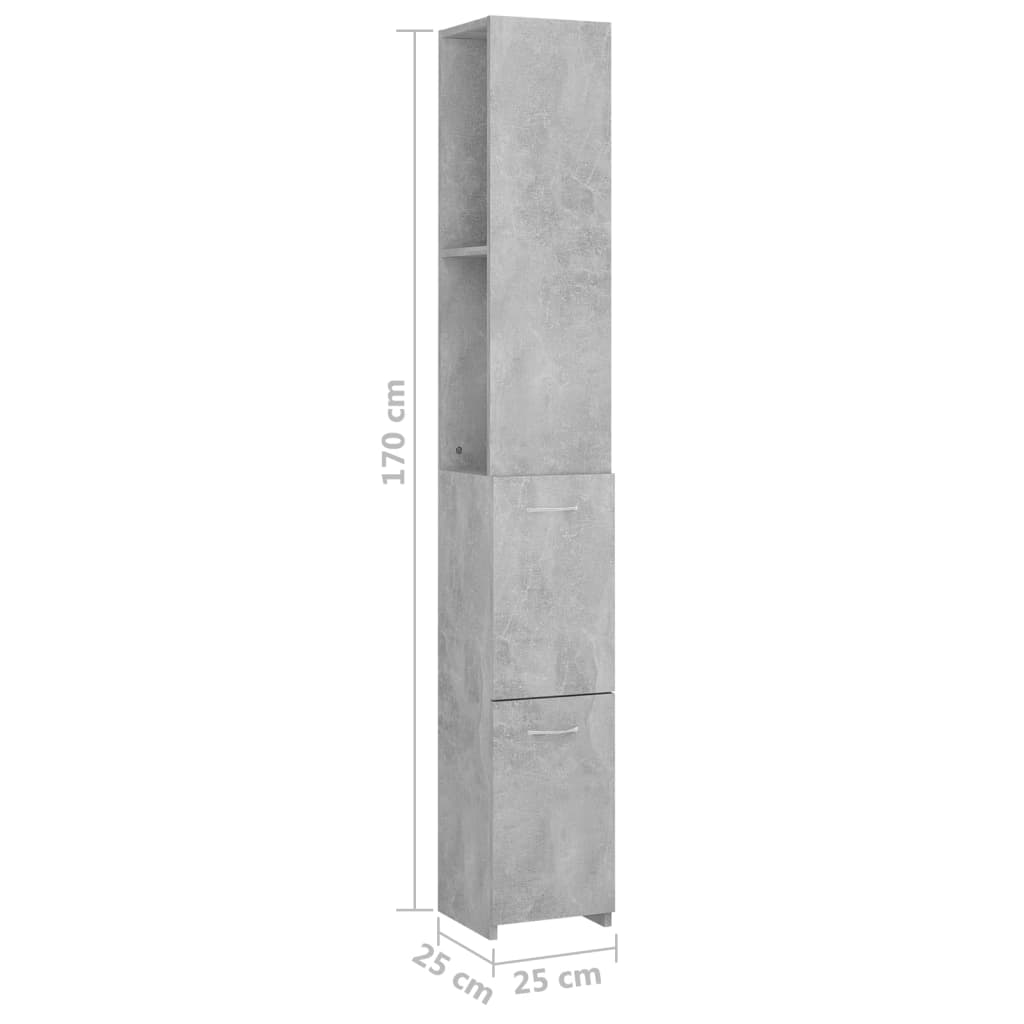 Kylpyhuonekaappi betoninharmaa 25x25x170 cm lastulevy - Sisustajankoti.fi