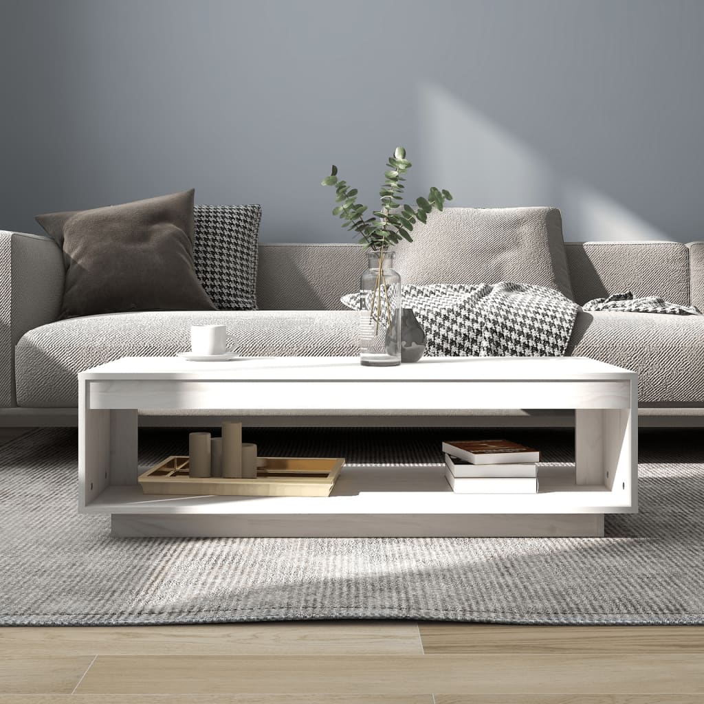 Sohvapöytä valkoinen 110x50x33,5 cm täysi mänty - Sisustajankoti.fi