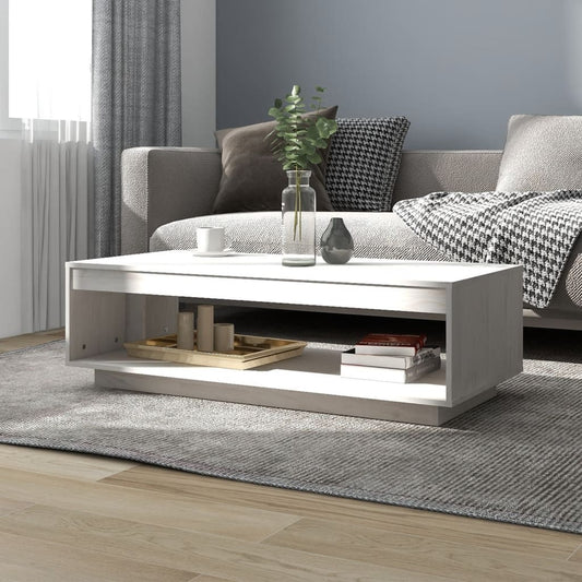 Sohvapöytä valkoinen 110x50x33,5 cm täysi mänty - Sisustajankoti.fi