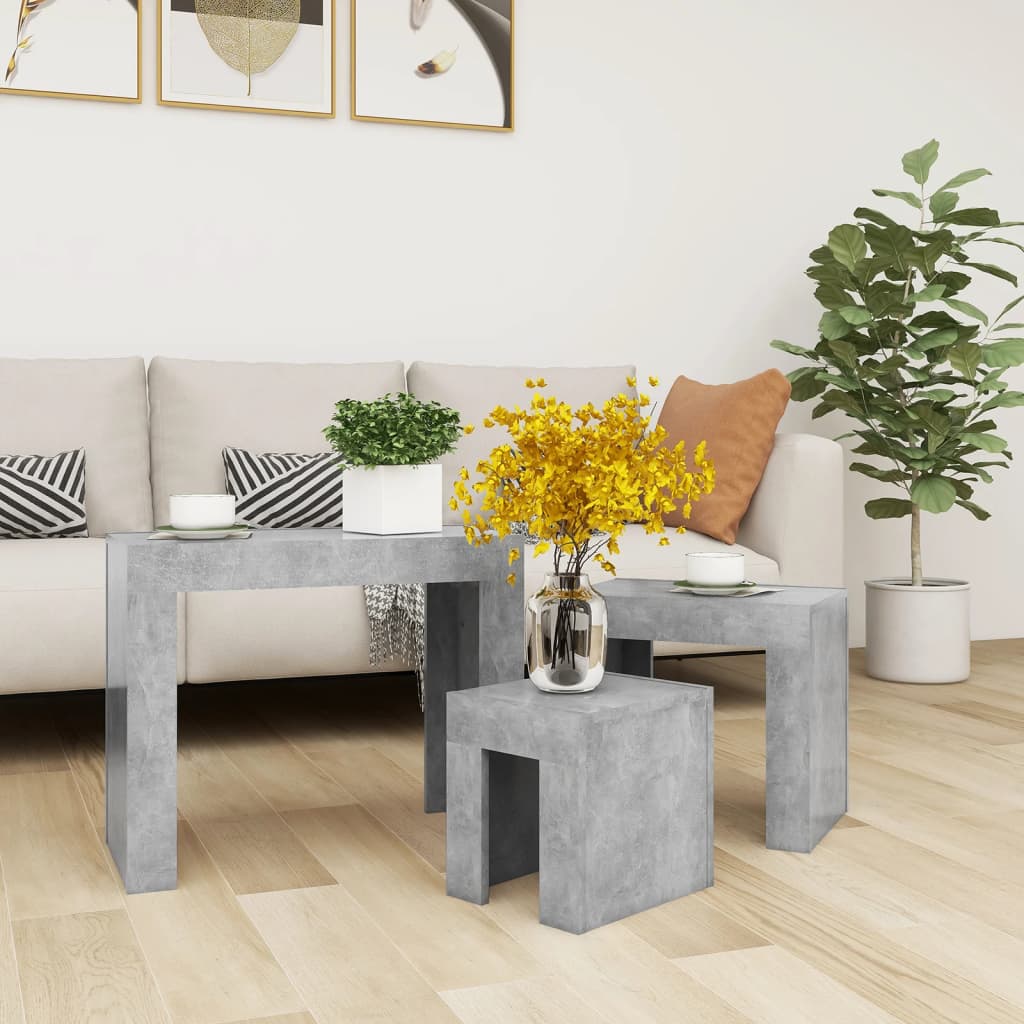 Sarjasohvapöydät 3 kpl betoninharmaa lastulevy - Sisustajankoti.fi