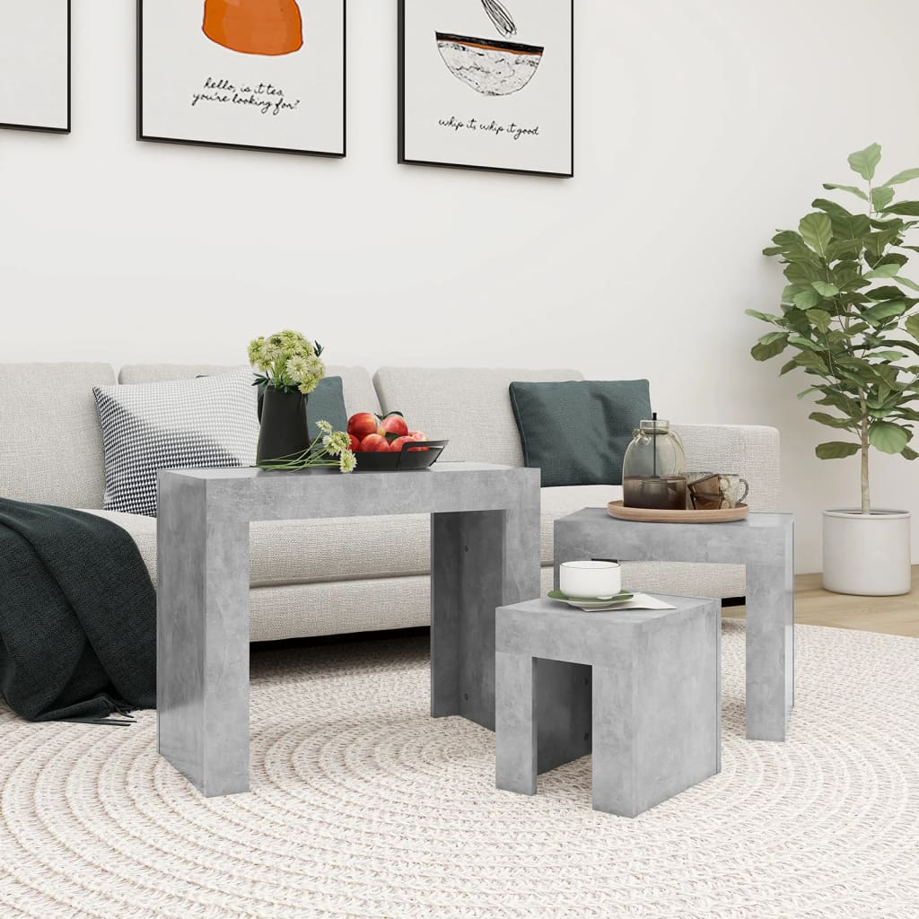 Sarjasohvapöydät 3 kpl betoninharmaa lastulevy - Sisustajankoti.fi