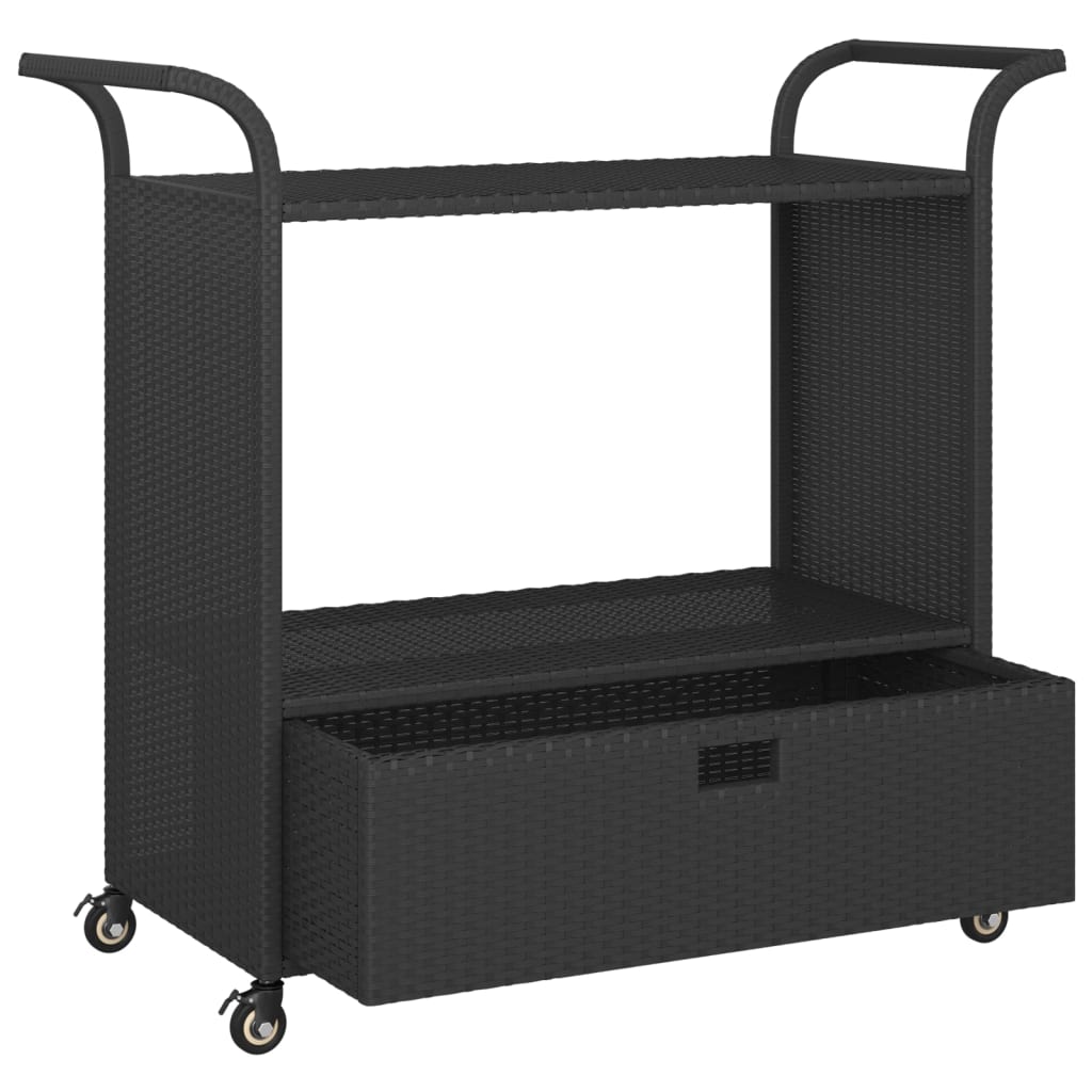 Baarivaunu laatikolla musta 100x45x97 cm polyrottinki - Sisustajankoti.fi