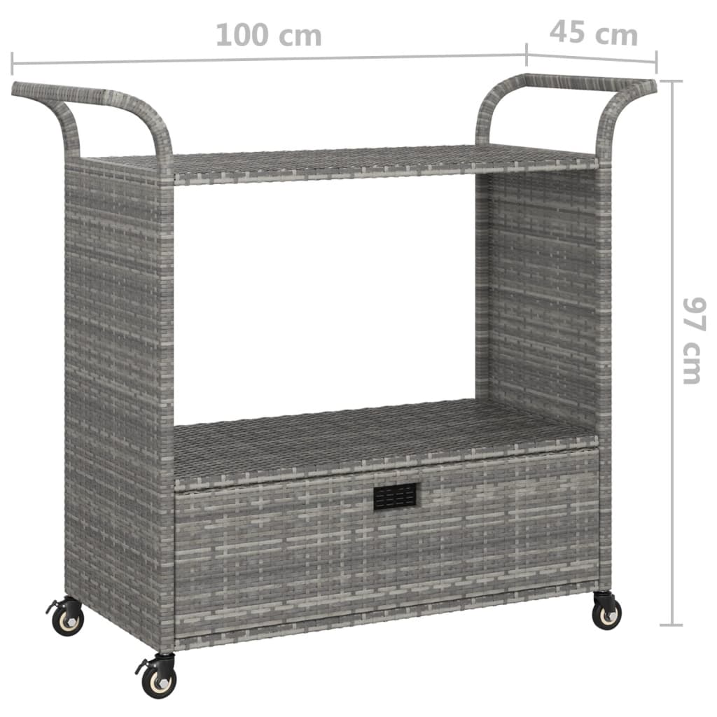 Baarivaunu laatikolla harmaa 100x45x97 cm polyrottinki - Sisustajankoti.fi
