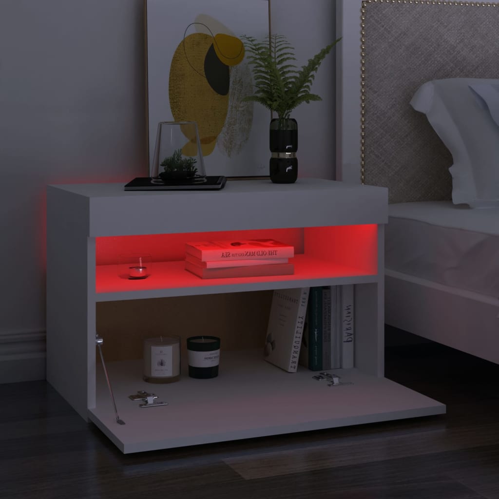 Yöpöytä LED-valoilla valkoinen 60x35x40 cm lastulevy - Sisustajankoti.fi