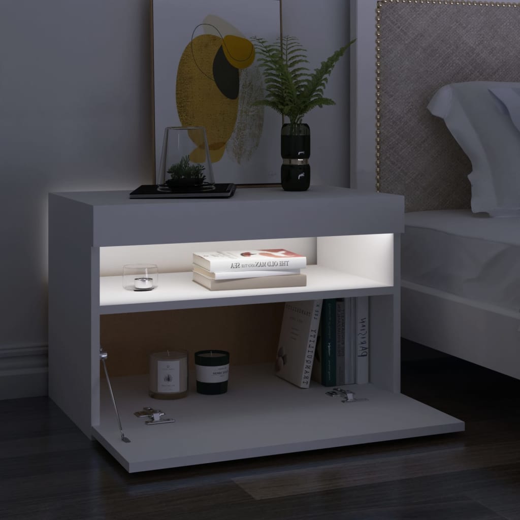 Yöpöytä LED-valoilla valkoinen 60x35x40 cm lastulevy - Sisustajankoti.fi