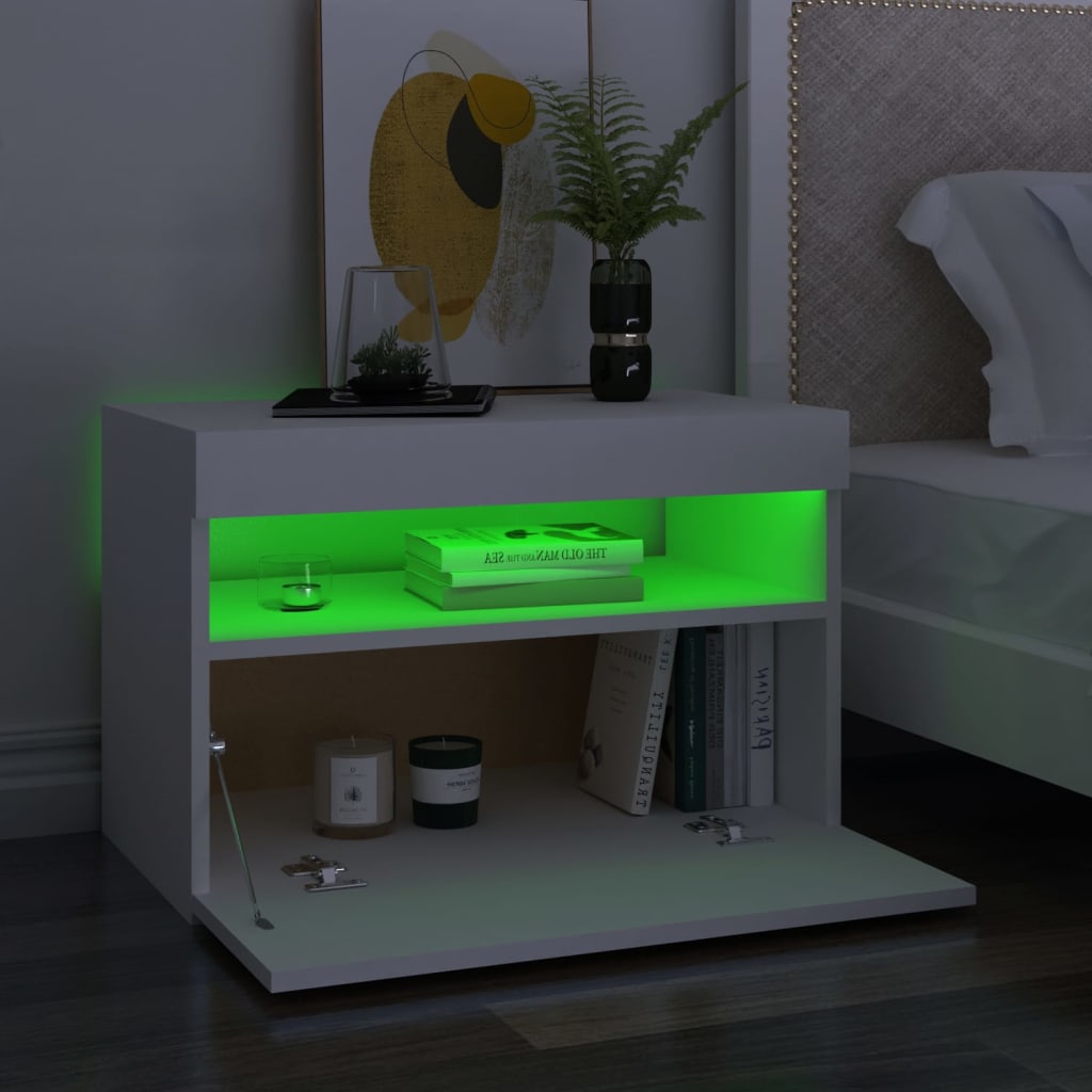 Yöpöytä LED-valoilla valkoinen 60x35x40 cm lastulevy - Sisustajankoti.fi