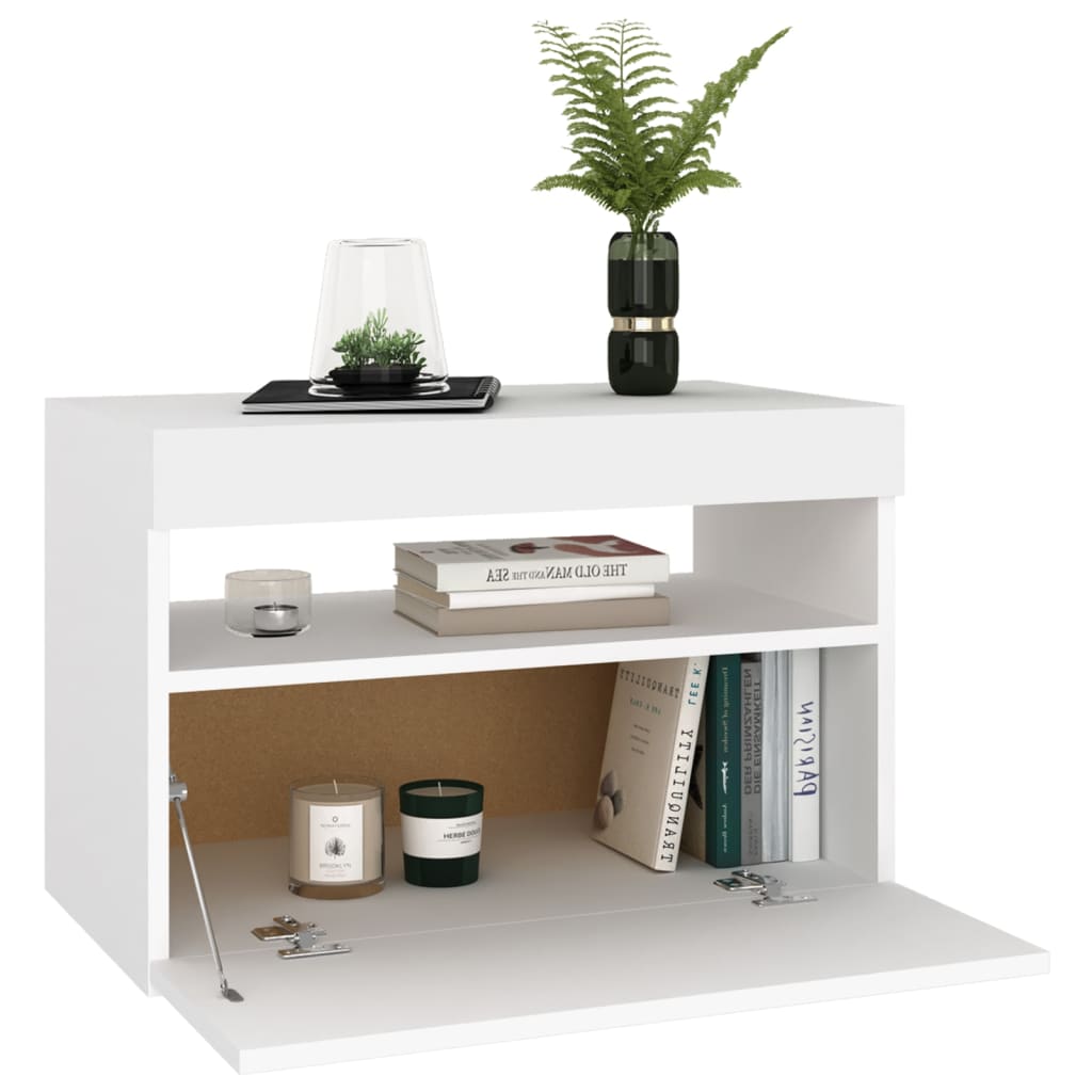 Yöpöytä LED-valoilla valkoinen 60x35x40 cm lastulevy - Sisustajankoti.fi