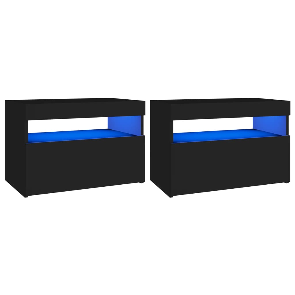 Yöpöytä LED-valoilla 2 kpl musta 60x35x40 cm lastulevy - Sisustajankoti.fi