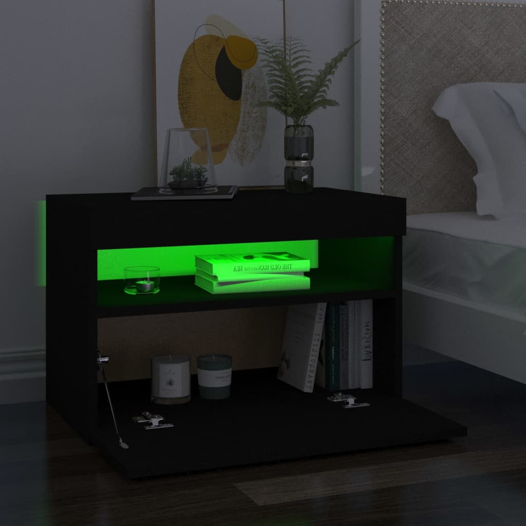 Yöpöytä LED-valoilla 2 kpl musta 60x35x40 cm lastulevy - Sisustajankoti.fi
