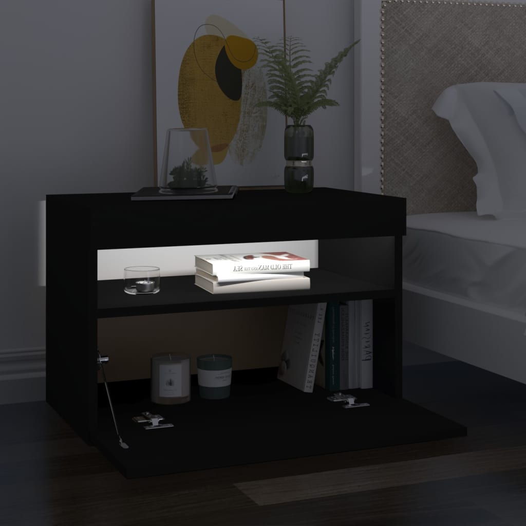Yöpöytä LED-valoilla 2 kpl musta 60x35x40 cm lastulevy - Sisustajankoti.fi