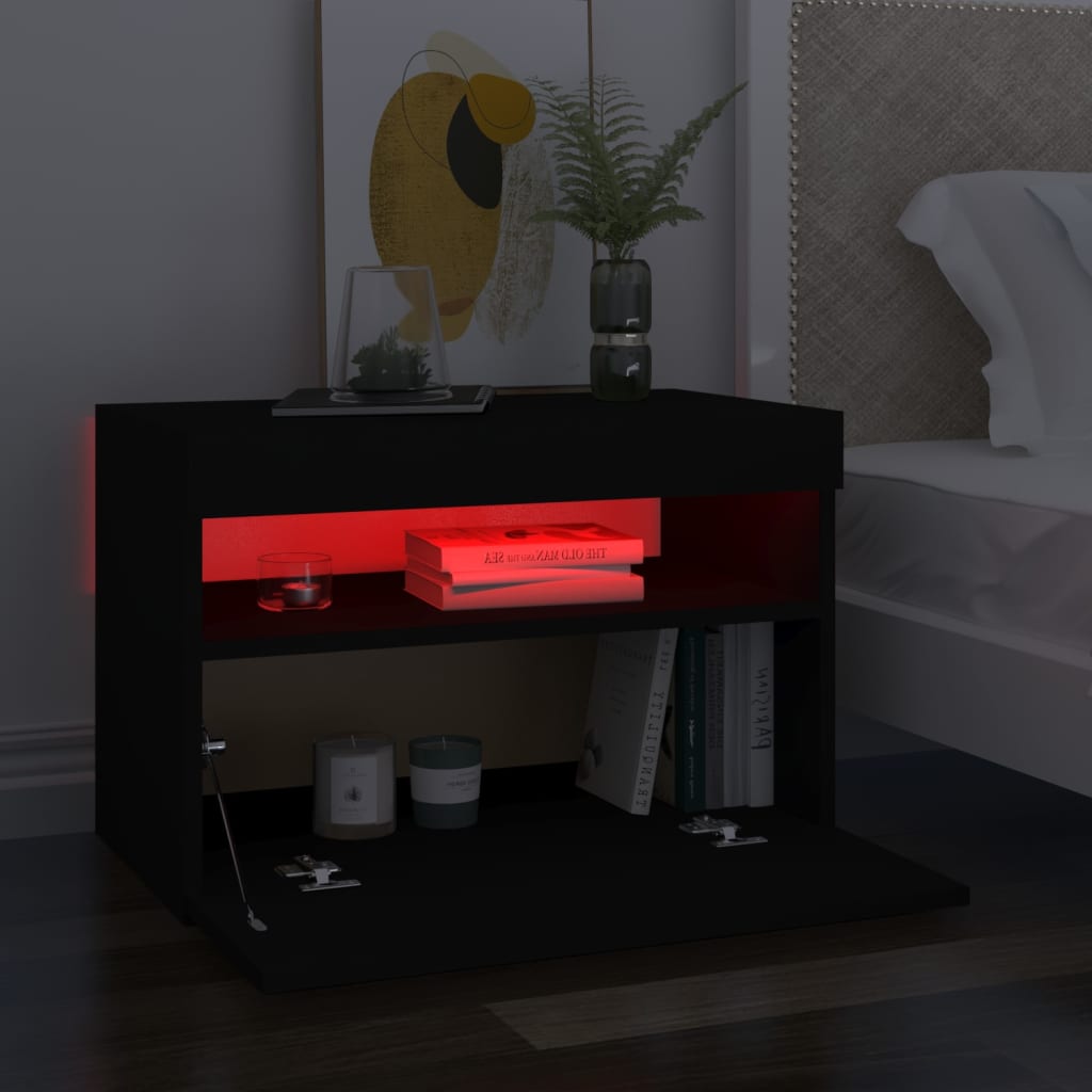 Yöpöytä LED-valoilla 2 kpl musta 60x35x40 cm lastulevy - Sisustajankoti.fi