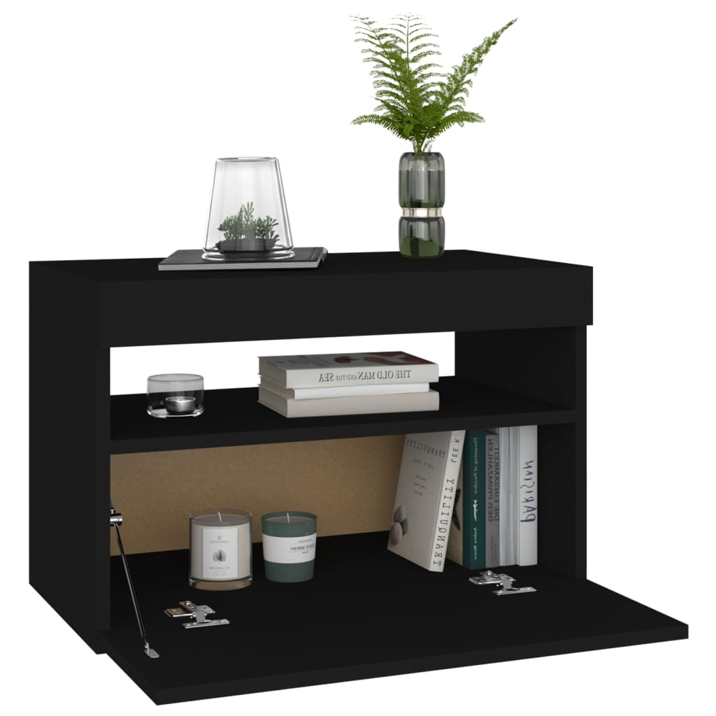 Yöpöytä LED-valoilla 2 kpl musta 60x35x40 cm lastulevy - Sisustajankoti.fi
