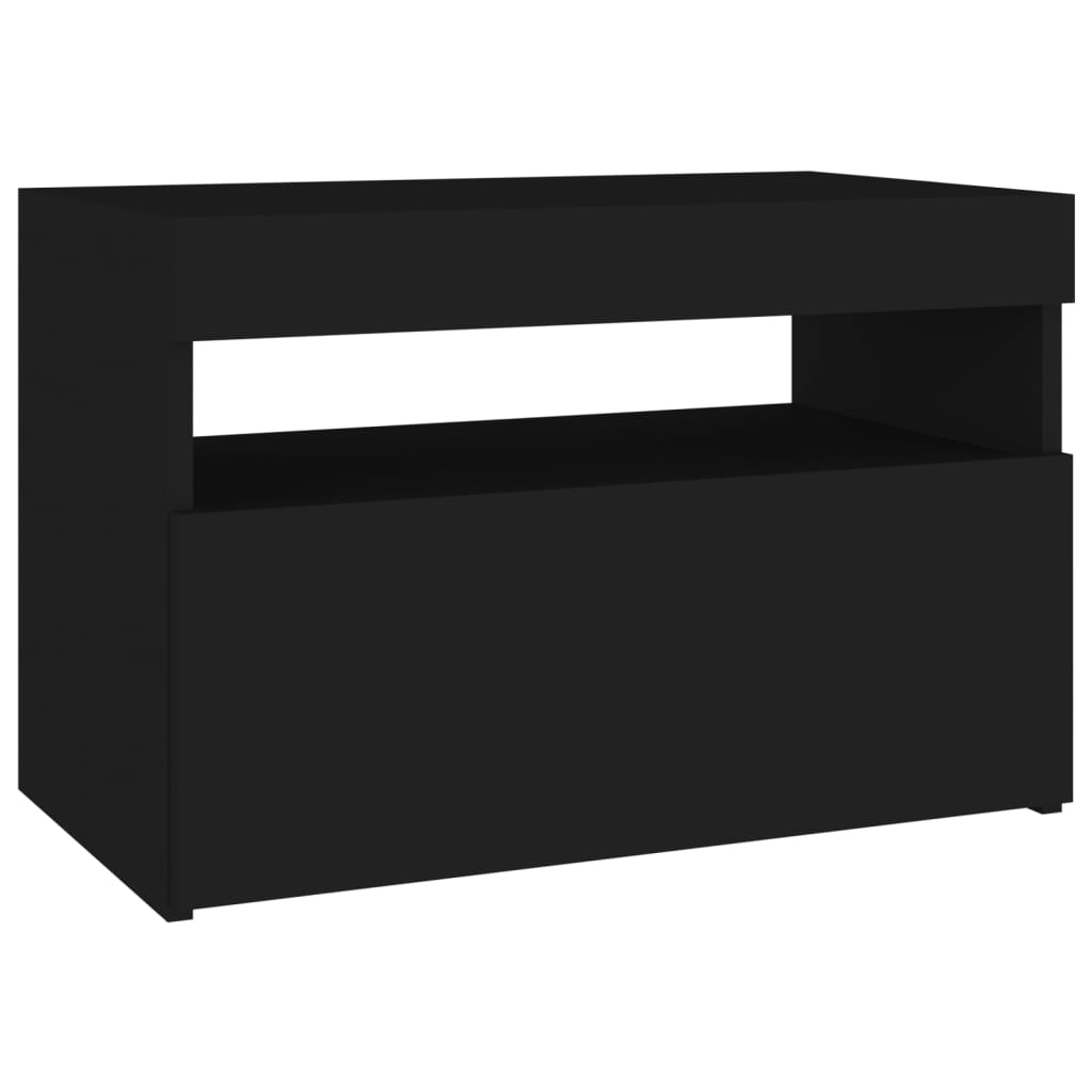 Yöpöytä LED-valoilla 2 kpl musta 60x35x40 cm lastulevy - Sisustajankoti.fi
