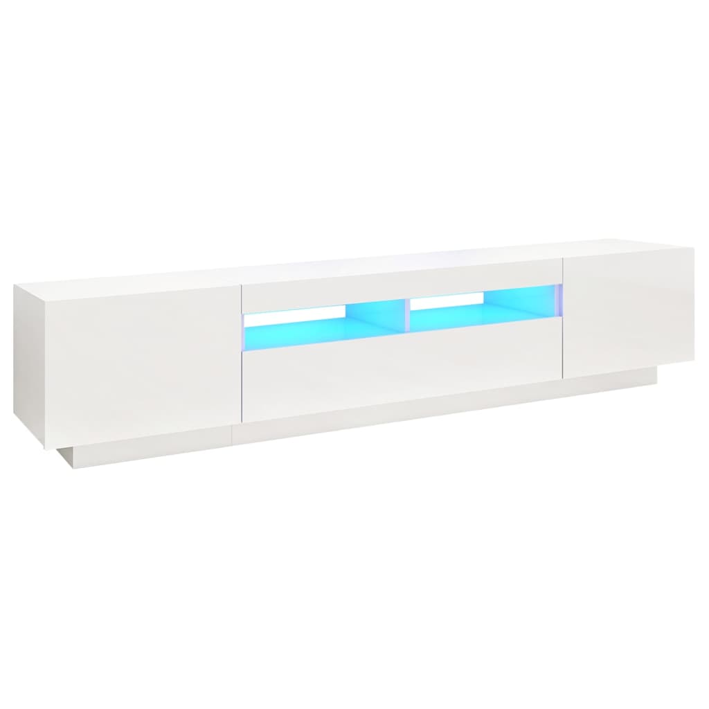 TV-taso LED-valoilla korkeakiilto valkoinen 200x35x40 cm - Sisustajankoti.fi