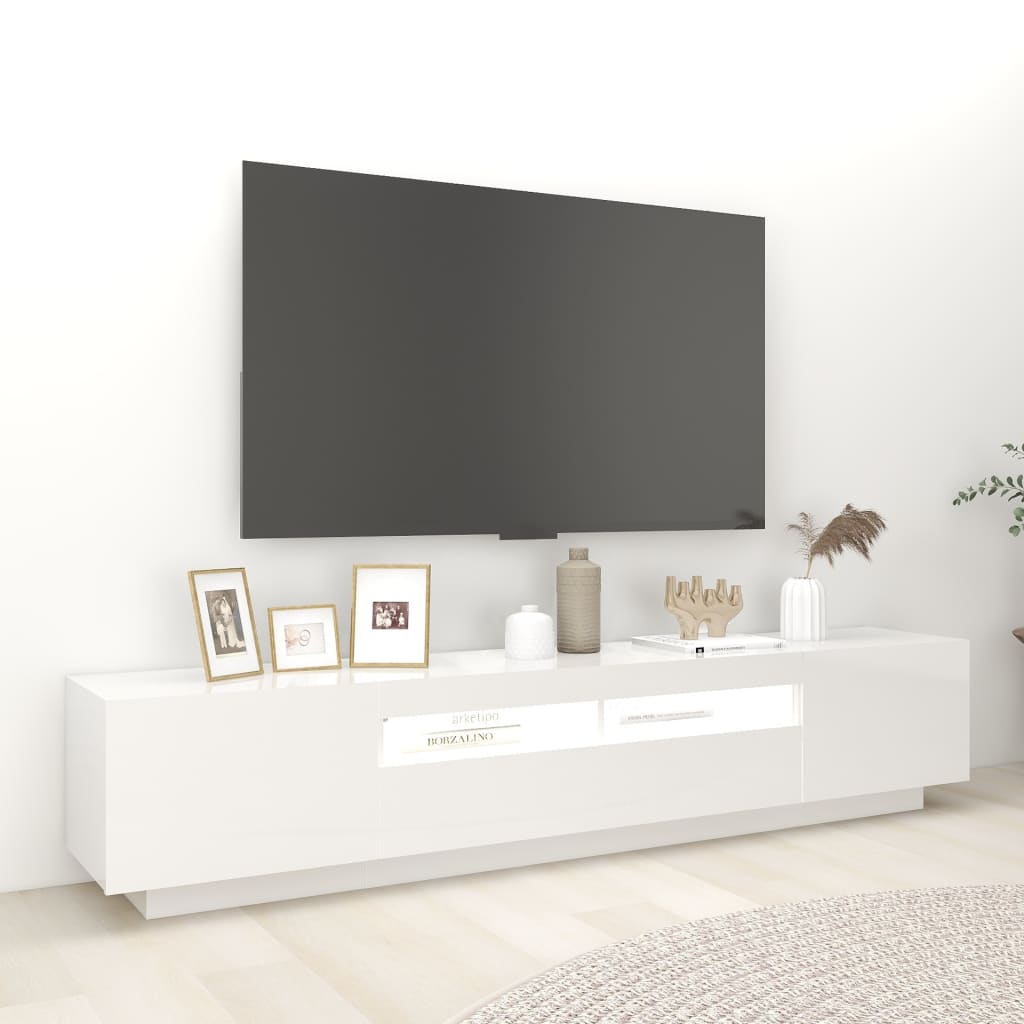 TV-taso LED-valoilla korkeakiilto valkoinen 200x35x40 cm - Sisustajankoti.fi