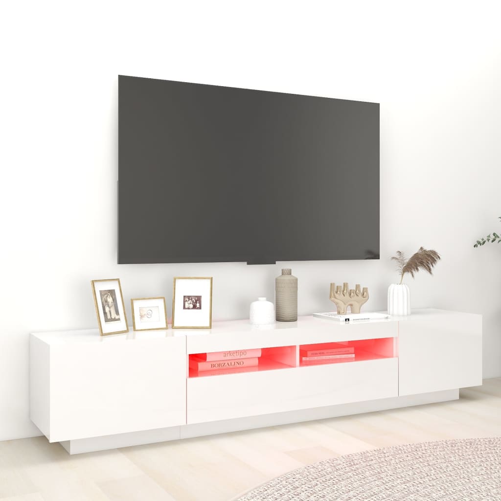 TV-taso LED-valoilla korkeakiilto valkoinen 200x35x40 cm - Sisustajankoti.fi