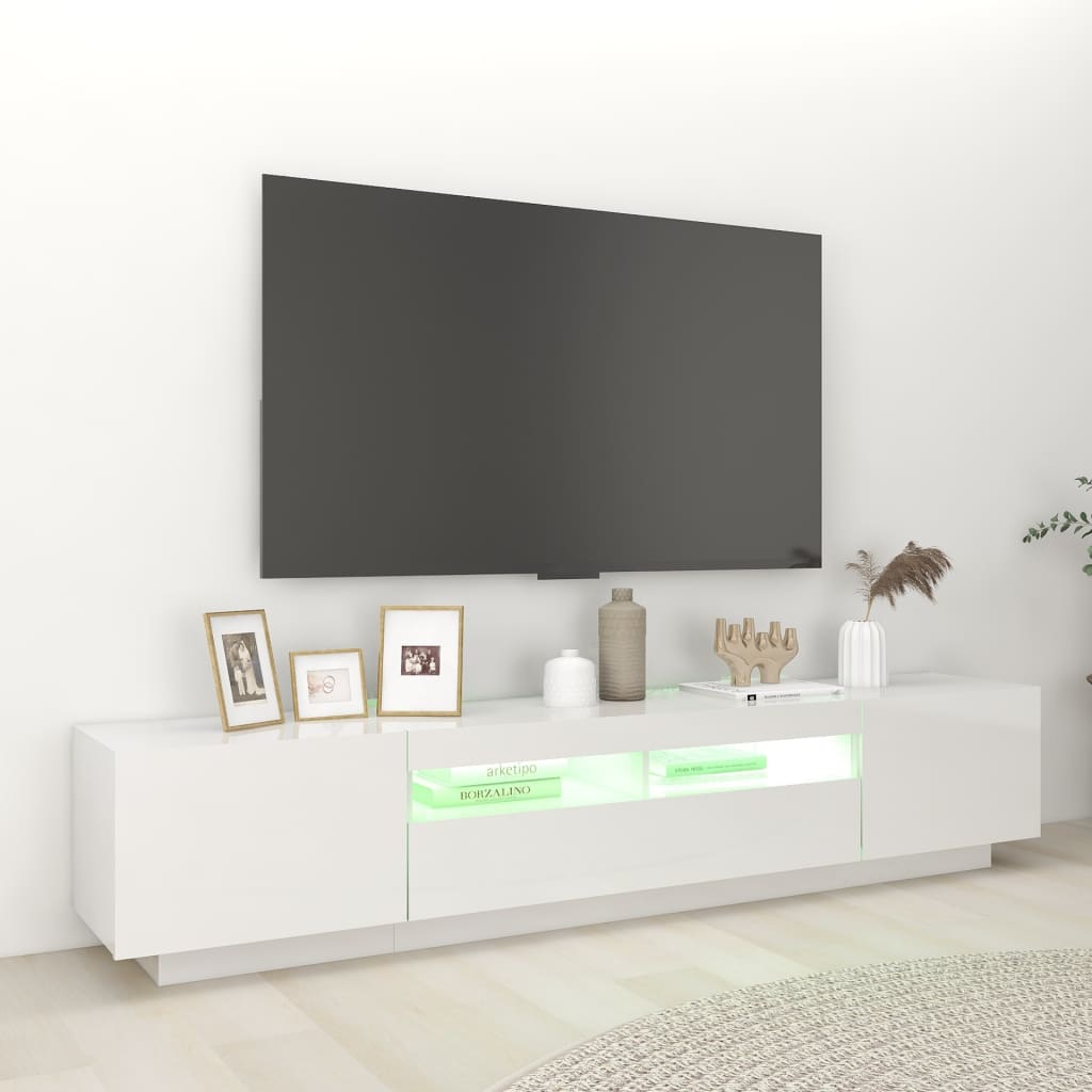 TV-taso LED-valoilla korkeakiilto valkoinen 200x35x40 cm - Sisustajankoti.fi