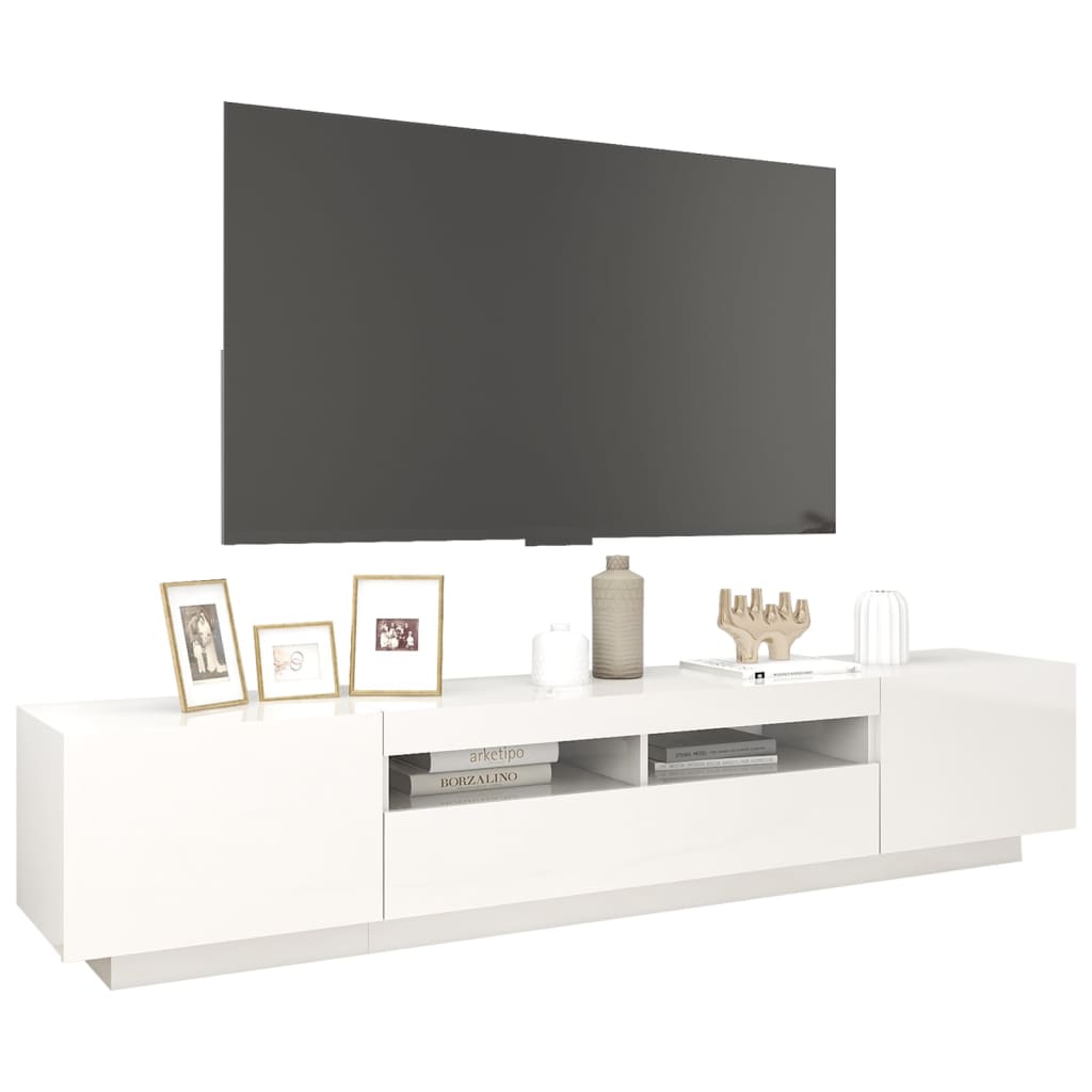 TV-taso LED-valoilla korkeakiilto valkoinen 200x35x40 cm - Sisustajankoti.fi