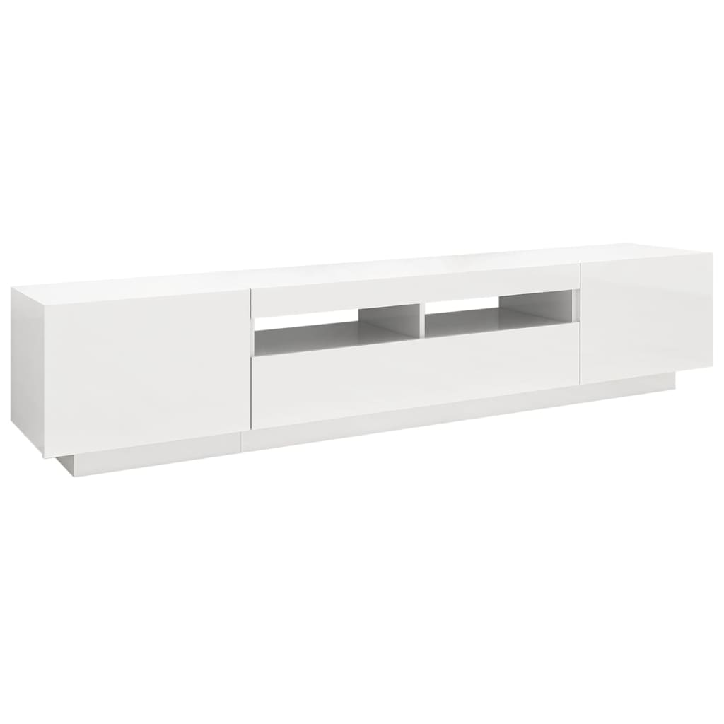 TV-taso LED-valoilla korkeakiilto valkoinen 200x35x40 cm - Sisustajankoti.fi