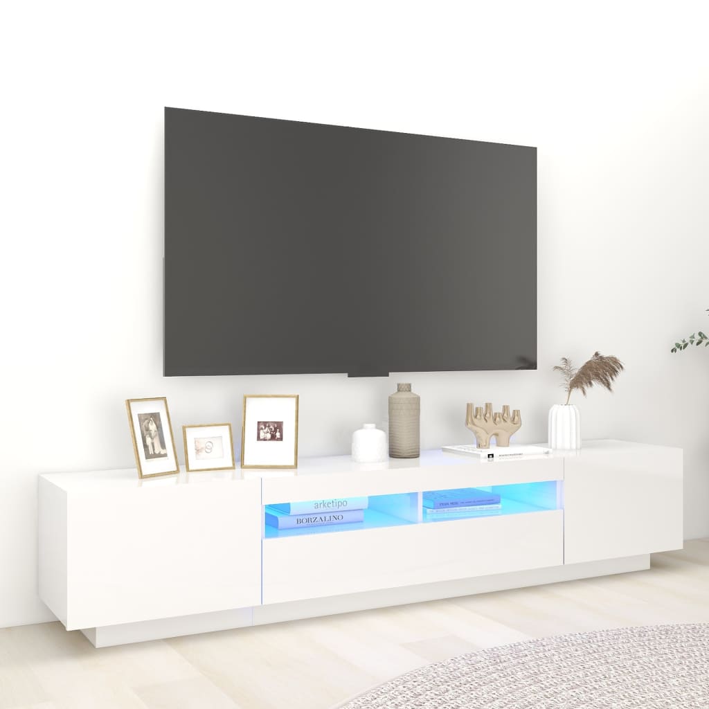 TV-taso LED-valoilla korkeakiilto valkoinen 200x35x40 cm - Sisustajankoti.fi