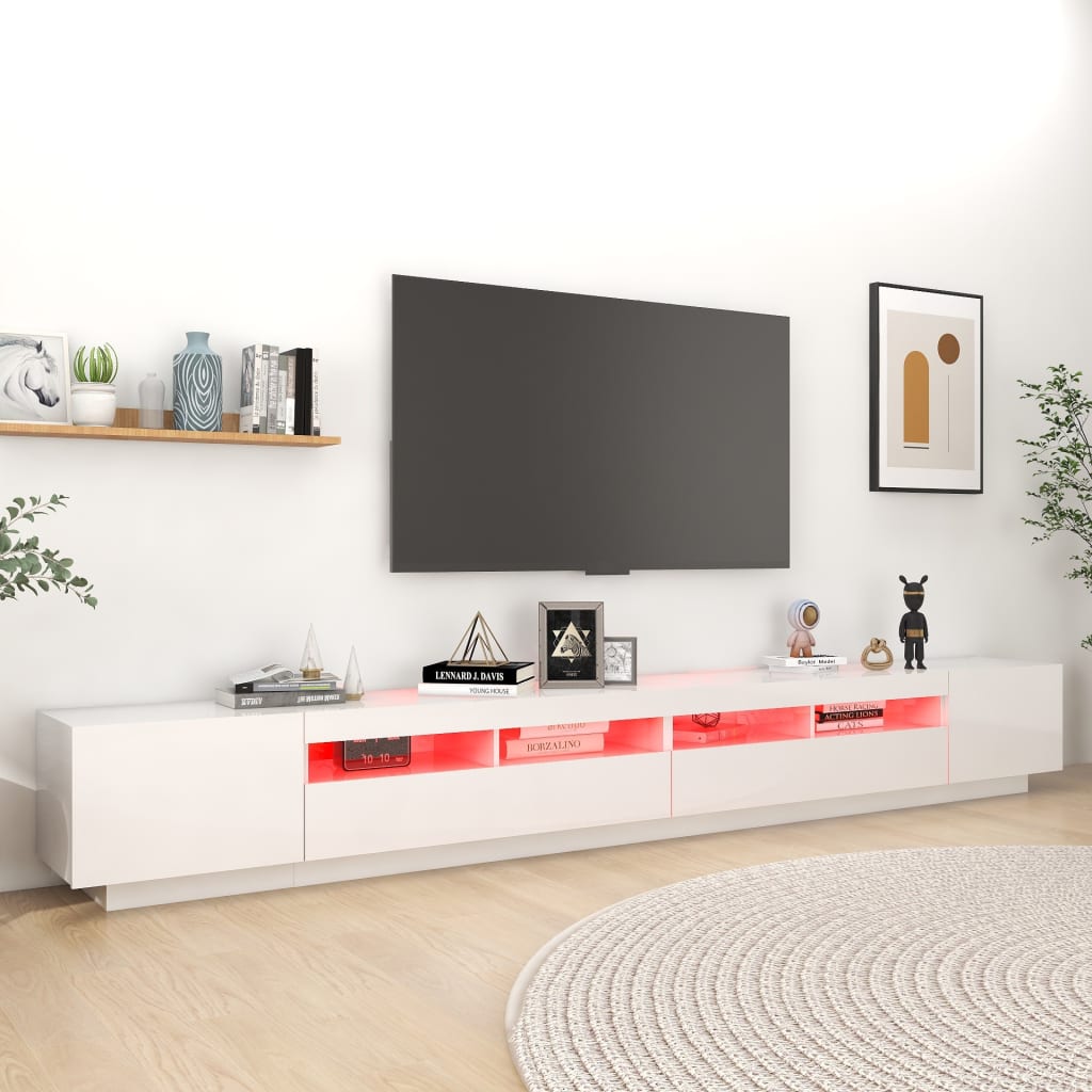 TV-taso LED-valoilla korkeakiilto valkoinen 300x35x40 cm - Sisustajankoti.fi