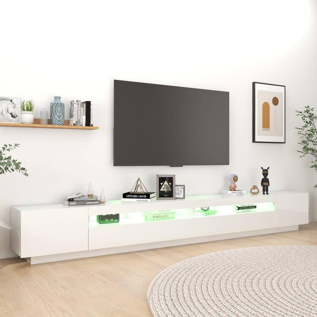 TV-taso LED-valoilla korkeakiilto valkoinen 300x35x40 cm - Sisustajankoti.fi