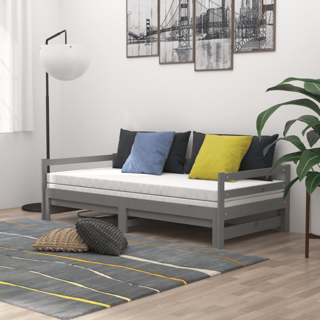 Päivävuode ulosvedettävä harmaa täysi mänty 2x (90x200) cm - Sisustajankoti.fi