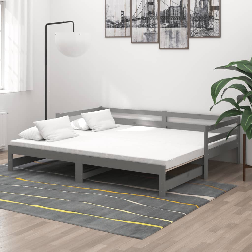 Päivävuode ulosvedettävä harmaa täysi mänty 2x (90x200) cm - Sisustajankoti.fi